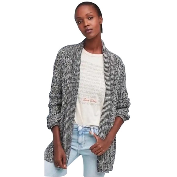 Anthropologie Tehana Cardigan- Marled Black/White Open Knit Cardigan- Medium - Picture 2 of 15